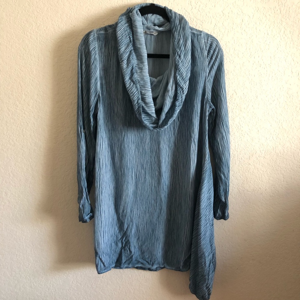 Soft Surroundings Cowl neck Crinkle Top Teal size Large